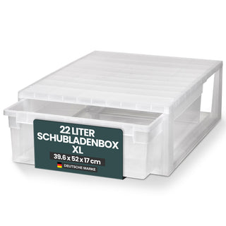 Schubladenbox 52 Größe XL, 22 Liter - extra tief und halbhoch (weiss, transparent)