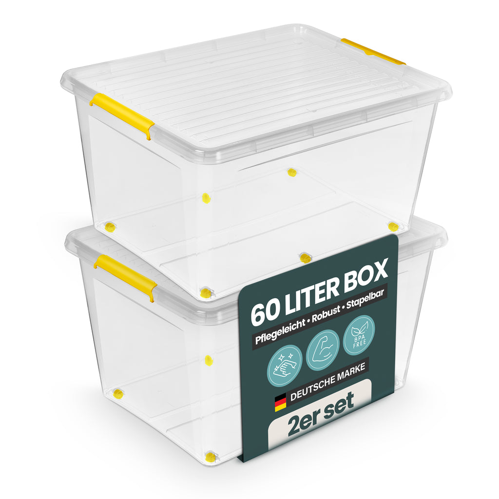 Aufbewahrungsbox 'Simple Store' mit Deckel transparent - stapelbare Kunststoffbox mit Rollen & Clips