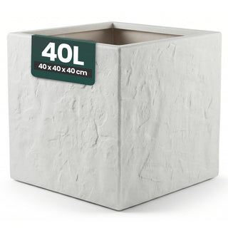 Pflanzkübel 'Riven' in Hellgrau - Blumentopf aus Kunststoff - Steinoptik - frostfest & UV-beständig - 40x40x40 cm