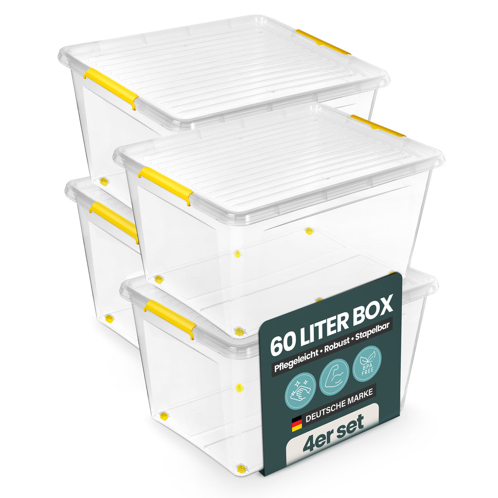 Aufbewahrungsbox 'Simple Store' mit Deckel transparent - stapelbare Kunststoffbox mit Rollen & Clips