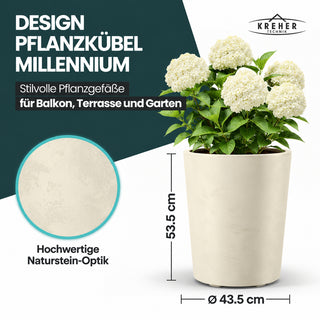 Runder XL Pflanzkübel "Millennium" 48 Liter in Creme Weiß