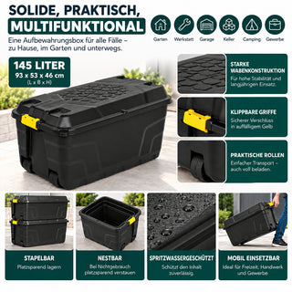 XXL Transportbox "Heavy Duty" mit Deckel - rollbar - 145 Liter Volumen