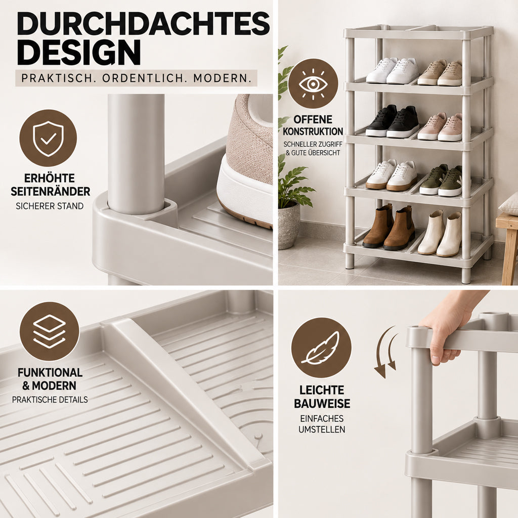 Schuhregal 5 Etagen Beige aus robustem Kunststoff – Kreher Technik