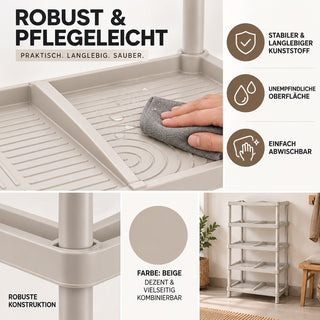 Schuhregal 5 Etagen Beige aus robustem Kunststoff