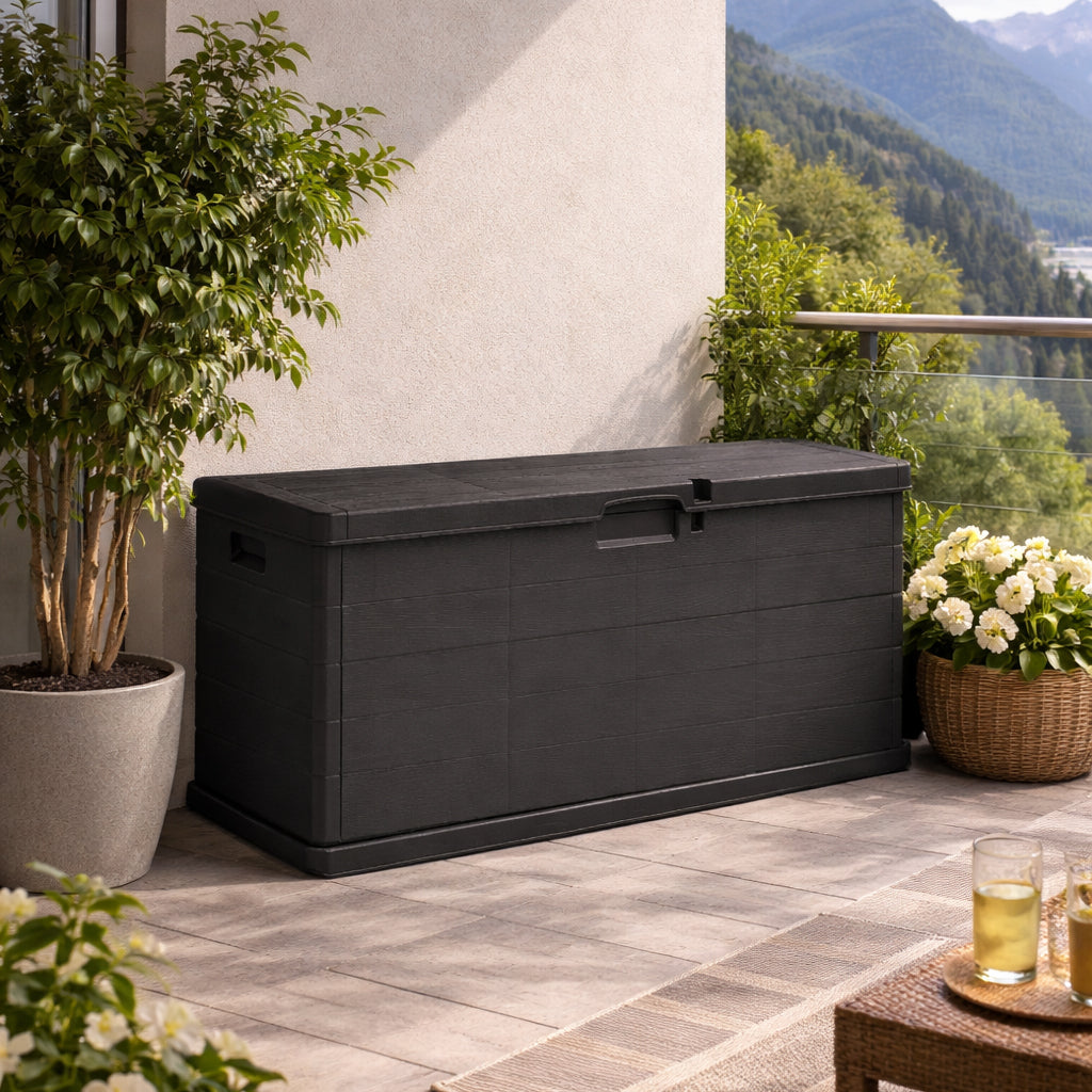 XXL Kissenbox 210 Liter (Holz Optik) in Anthrazit – Kreher Technik