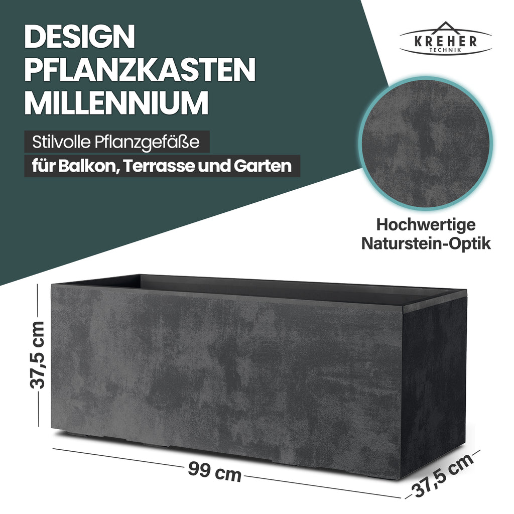 XL Pflanzkübel 'Millennium' 100 Liter, rechteckig in Anthrazit – Kreher Technik