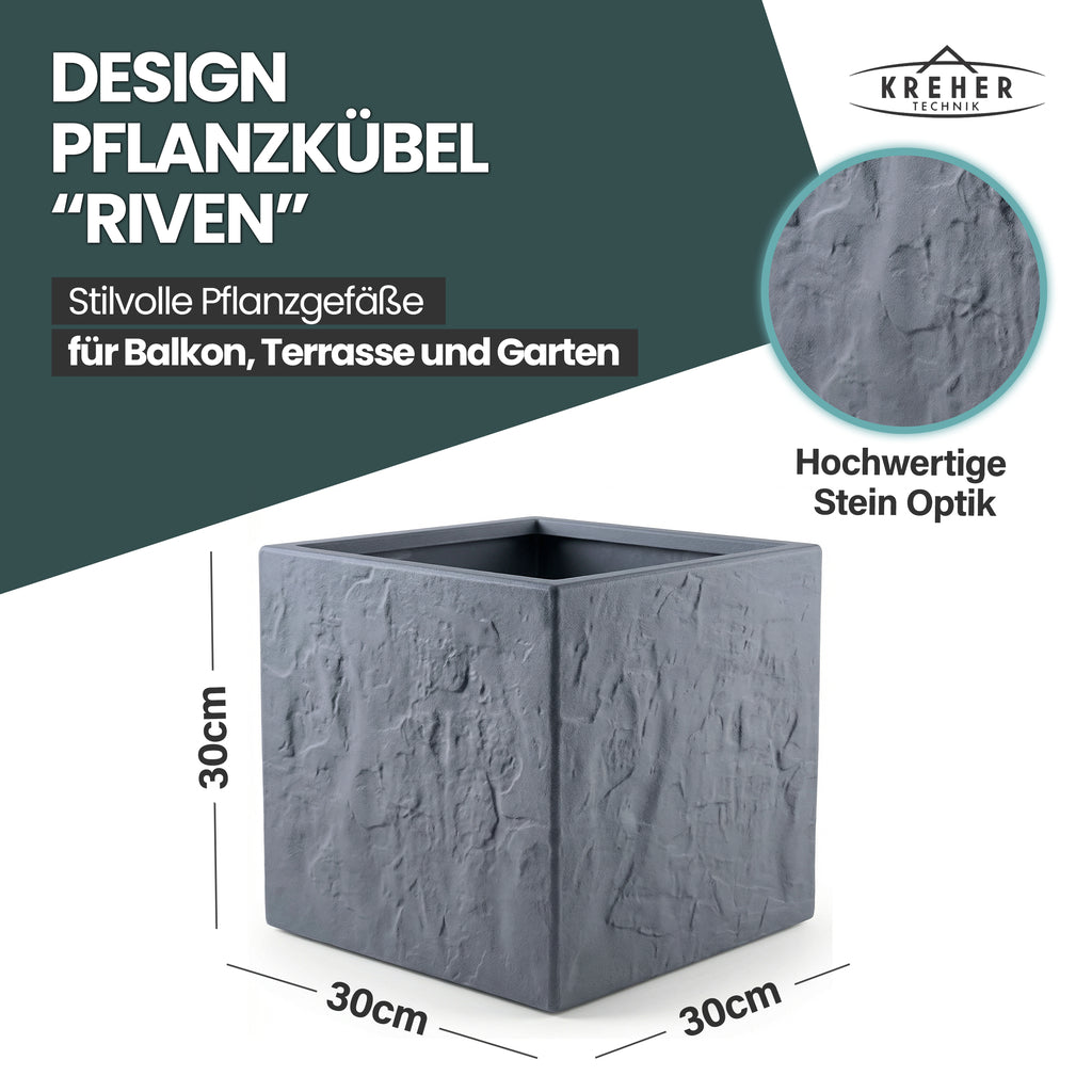 Pflanzkübel 'Riven' in Anthrazit - Blumentopf aus Kunststoff