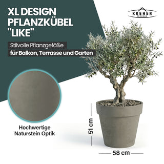 2 x XXL Pflanzkübel / Pflanztopf „LIKE“ Ø 79 x H 69 cm - Braun - Rund, Rollbar - in Natur Stein Optik
