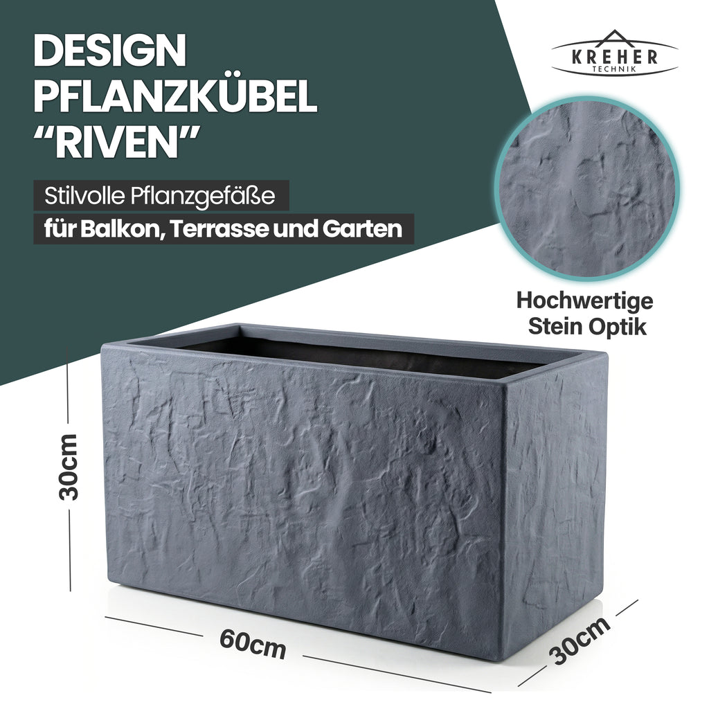 Pflanzkasten 'Riven' in Anthrazit - Blumentopf aus Kunststoff