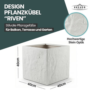 2 x Pflanzkübel 'Riven' in Hellgrau - Blumentopf aus Kunststoff - Steinoptik - 40x40x40 cm
