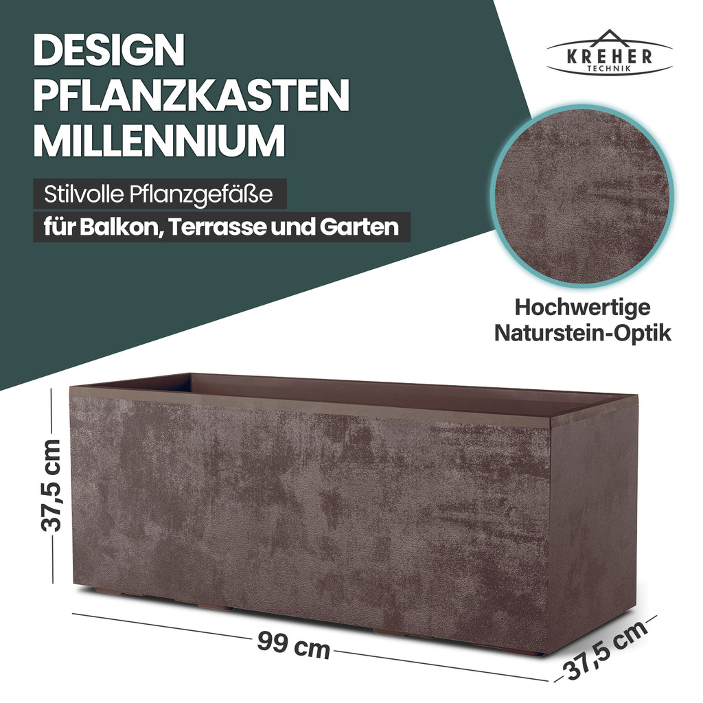 XL Pflanzkübel 'Millennium' 100 Liter, rechteckig in Braun – Kreher Technik