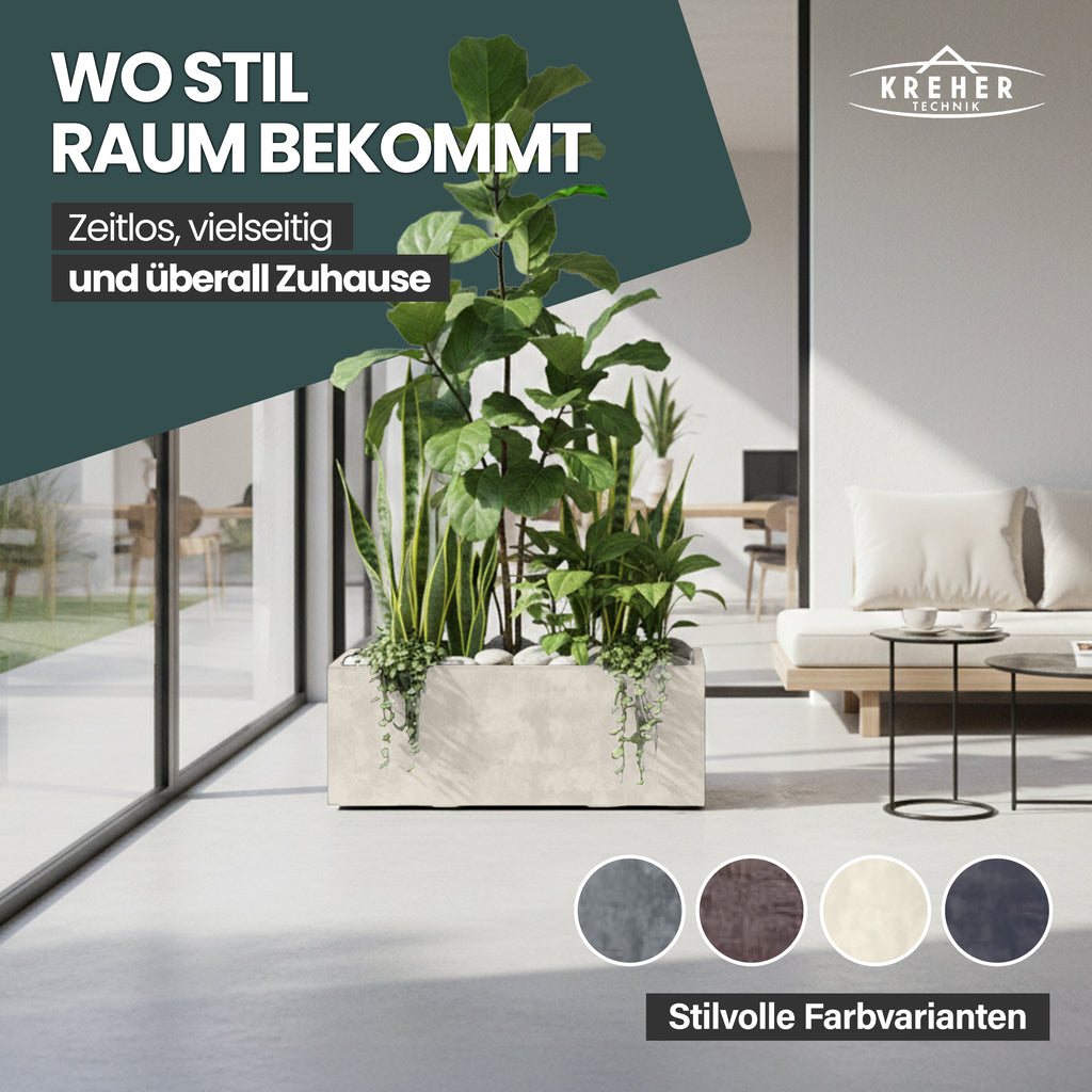 XL Pflanzkübel 'Millennium' 100 Liter, rechteckig in Creme Weiß – Kreher Technik