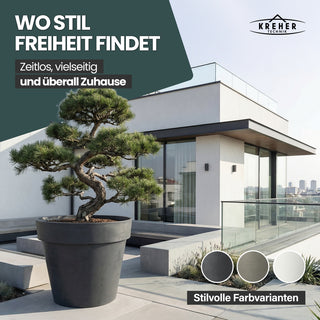 2 x XXL Pflanzkübel / Pflanztopf „LIKE“ Ø 79 x H 69 cm - Anthrazit - Rund, Rollbar - in Natur Stein Optik