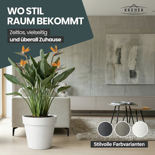 2 x XL Pflanzkübel / Pflanztopf „LIKE“ Ø 58 x H 51 cm - Weiß - Rund, Rollbar - in Natur Stein Optik