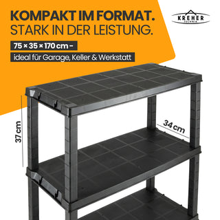 Schwerlastregal „Evo“ mit 5 Böden - 35 kg pro Boden - Schwarz