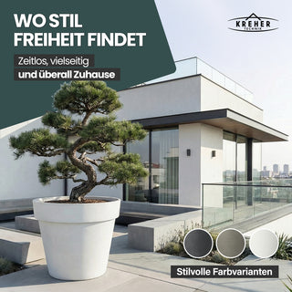 XXL Pflanzkübel / Pflanztopf „LIKE“ Ø 79 x H 69 cm - Weiß - Rund, Rollbar - in Natur Stein Optik