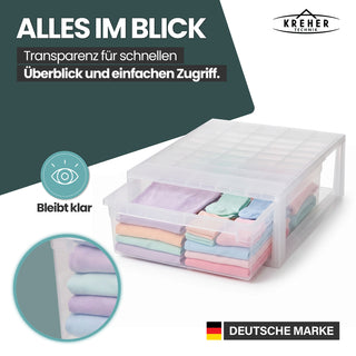 Set: 2 x Schubladenbox 52 Größe XL, 22 Liter - extra tief und halbhoch (weiss, transparent)