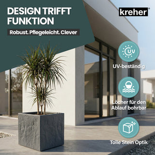 2 x Pflanzkübel 'Riven' in Anthrazit - Blumentopf aus Kunststoff - Steinoptik - frostfest & UV-beständig - 30x30x30 cm