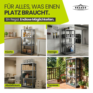 Kunststoffregal „Neo“ mit 4 Böden - 30 kg pro Boden - Grau
