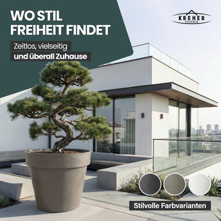 2 x XXL Pflanzkübel / Pflanztopf „LIKE“ Ø 79 x H 69 cm - Braun - Rund, Rollbar - in Natur Stein Optik
