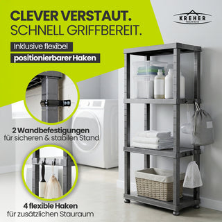 Kunststoffregal „Neo“ mit 4 Böden - 30 kg pro Boden - Grau