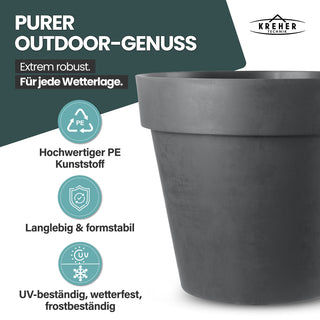 XXL Pflanzkübel / Pflanztopf „LIKE“ Ø 79 x H 69 cm - Anthrazit - Rund, Rollbar - in Natur Stein Optik