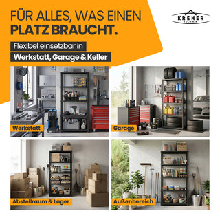 Schwerlastregal „Evo“ mit 5 Böden - 35 kg pro Boden - Schwarz