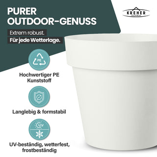 XXL Pflanzkübel / Pflanztopf „LIKE“ Ø 79 x H 69 cm - Weiß - Rund, Rollbar - in Natur Stein Optik