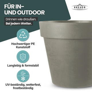 XL Pflanzkübel / Pflanztopf „LIKE“ Ø 58 x H 51 cm - Braun - Rund, Rollbar - in Natur Stein Optik