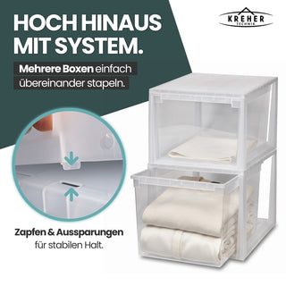 Set: 2 x Schubladenbox 52 Größe XXL, 48 Liter - extra tief und hoch (weiss, transparent)