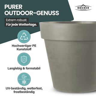 2 x XXL Pflanzkübel / Pflanztopf „LIKE“ Ø 79 x H 69 cm - Braun - Rund, Rollbar - in Natur Stein Optik