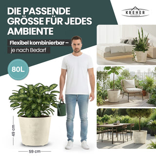 Rollbarer XXL Pflanzkübel "Millennium" 80 Liter in Creme Weiß
