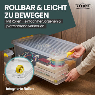 Aufbewahrungsbox 'Simple Store' mit Deckel transparent - stapelbare Kunststoffbox mit Rollen & Clips