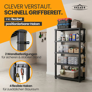 Schwerlastregal „Evo“ mit 5 Böden - 35 kg pro Boden - Schwarz