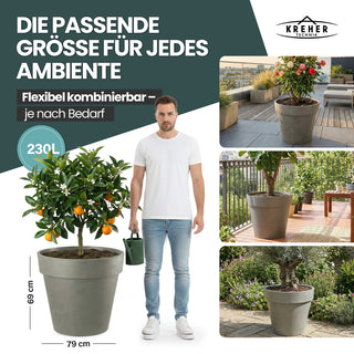 XXL Pflanzkübel / Pflanztopf „LIKE“ Ø 79 x H 69 cm - Braun - Rund, Rollbar - in Natur Stein Optik