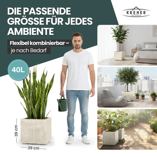 XL Pflanzkübel 'Millennium' 40 Liter, eckig in Creme Weiß
