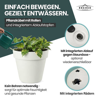 2 x XL Pflanzkübel / Pflanztopf „LIKE“ Ø 58 x H 51 cm - Weiß - Rund, Rollbar - in Natur Stein Optik