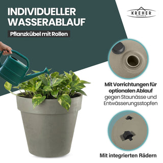 2 x XL Pflanzkübel / Pflanztopf „LIKE“ Ø 58 x H 51 cm - Braun - Rund, Rollbar - in Natur Stein Optik