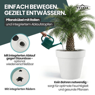 2 x XXL Pflanzkübel / Pflanztopf „LIKE“ Ø 79 x H 69 cm - Weiß - Rund, Rollbar - in Natur Stein Optik