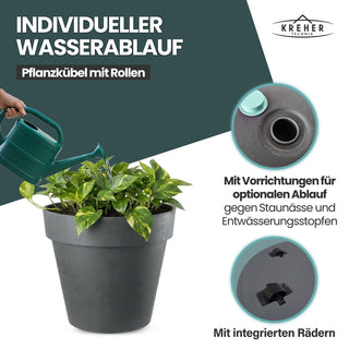 XL Pflanzkübel / Pflanztopf „LIKE“ Ø 58 x H 51 cm - Anthrazit - Rund, Rollbar - in Natur Stein Optik