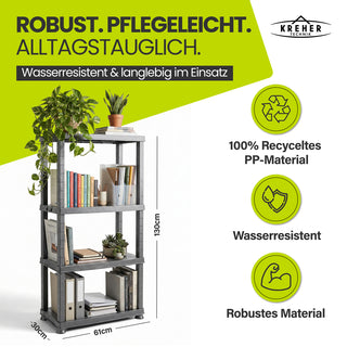Kunststoffregal „Neo“ mit 4 Böden - 30 kg pro Boden - Grau