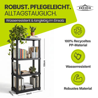 3 x Kunststoffregal „Neo“ mit 4 Böden - 30 kg pro Boden - Schwarz