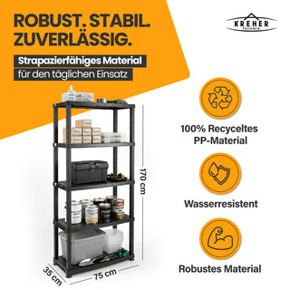Schwerlastregal „Evo“ mit 5 Böden - 35 kg pro Boden - Schwarz