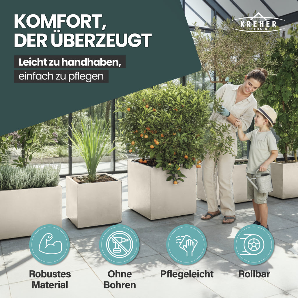 XL Pflanzkübel 'Millennium' 100 Liter, rechteckig in Creme Weiß – Kreher Technik
