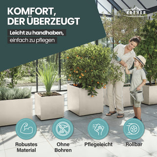 XL Pflanzkübel 'Millennium' 100 Liter, rechteckig in Creme Weiß