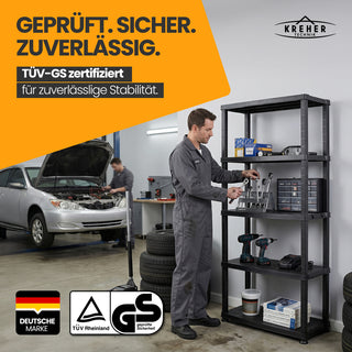 Schwerlastregal „Evo“ mit 5 Böden - 35 kg pro Boden - Schwarz