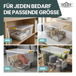 Aufbewahrungsbox 'Simple Store' mit Deckel transparent - stapelbare Kunststoffbox mit Rollen & Clips - 30 Liter (Set wählbar)
