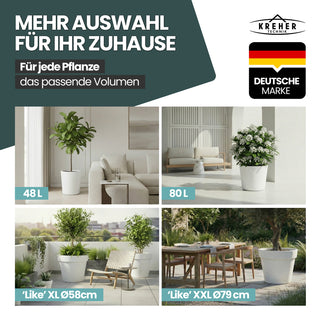 XXL Pflanzkübel / Pflanztopf „LIKE“ Ø 79 x H 69 cm - Weiß - Rund, Rollbar - in Natur Stein Optik