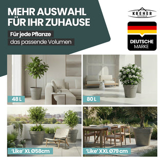 2 x XXL Pflanzkübel / Pflanztopf „LIKE“ Ø 79 x H 69 cm - Braun - Rund, Rollbar - in Natur Stein Optik