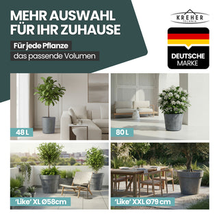 2 x XXL Pflanzkübel / Pflanztopf „LIKE“ Ø 79 x H 69 cm - Anthrazit - Rund, Rollbar - in Natur Stein Optik